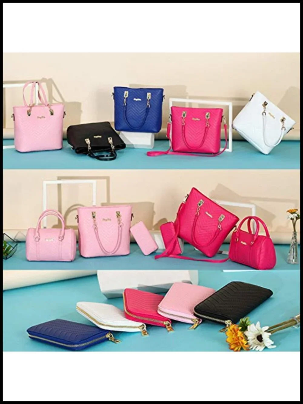 PU Leather Women Handbags Set of 6 Tote Shoulder Crossbody Bags Set